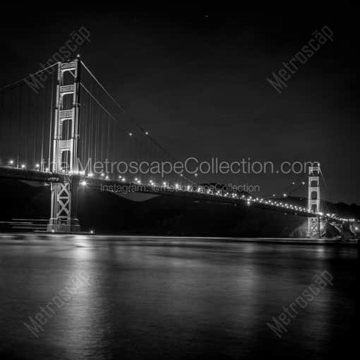 Matte Black WOOD Framed Black and White San Francisco Photograph: The Golden Gate Bridge at Night in a Square Matte Black Wood Frame
