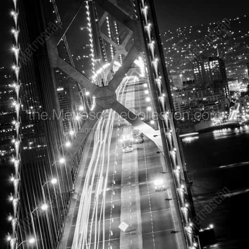 Matte Black WOOD Framed Black and White San Francisco Photograph: Overnight Road Work on the San Francisco Bay Bridge in a Square Matte Black Wood Frame