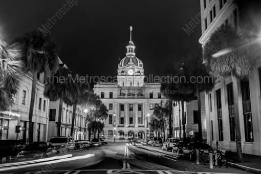 Savannah City Hall from Johnson Square -- Savannah Black and White Photography
