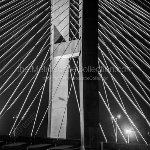 Matte Black WOOD Framed Black and White Savannah Photograph: Cable Supports on the Talmadge Bridge in a Square Matte Black Wood Frame