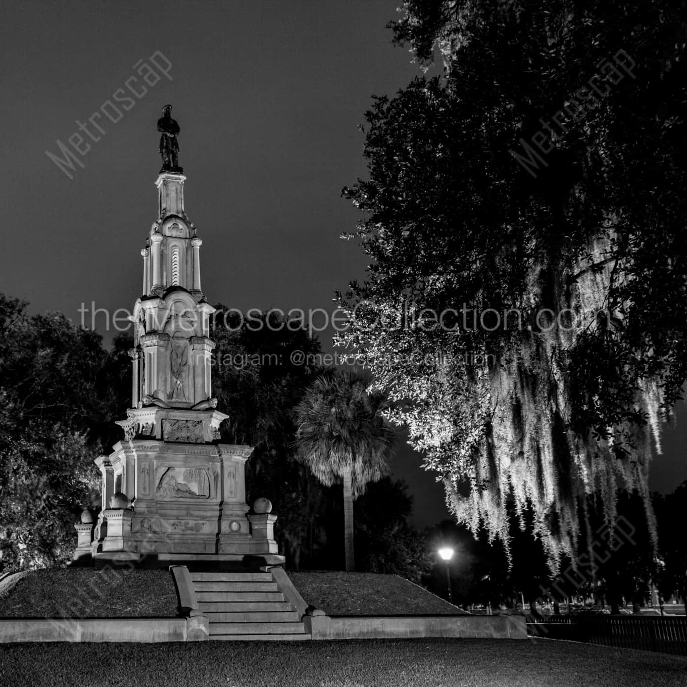 The Confederate Soldiers Monument in Forsyth Park landscape black and white Photography square crop