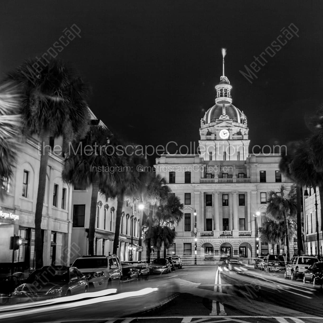 Savannah City Hall from Johnson Square landscape black and white Photography square crop