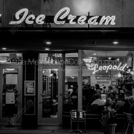 Matte Black WOOD Framed Black and White Savannah Photograph: Leopolds Ice Cream on Broughton in a Square Matte Black Wood Frame
