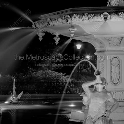 Matte Black WOOD Framed Black and White Savannah Photograph: Forsyth Fountain Close Up Left in a Square Matte Black Wood Frame