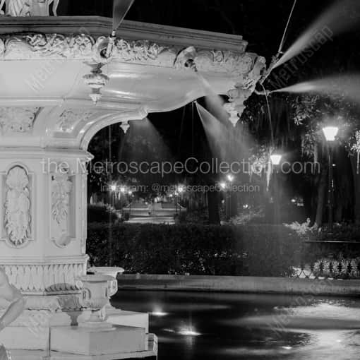 Matte Black WOOD Framed Black and White Savannah Photograph: Forsyth Fountain Close Up Right in a Square Matte Black Wood Frame