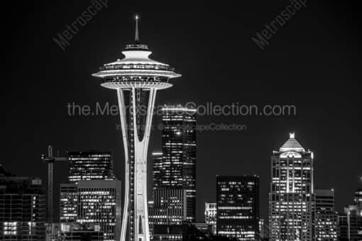 The Seattle Space Needle at Night -- Seattle Black and White Photography