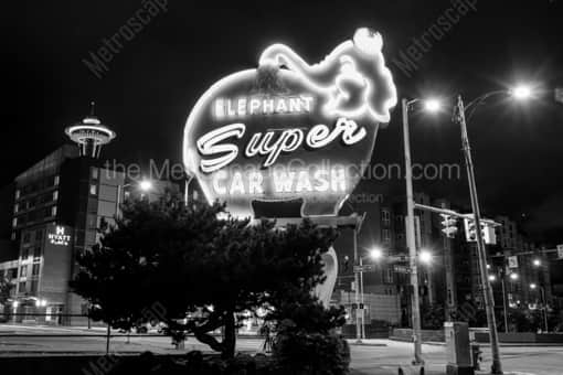 Seattle Pink Elephant Car Wash -- Seattle Black and White Photography