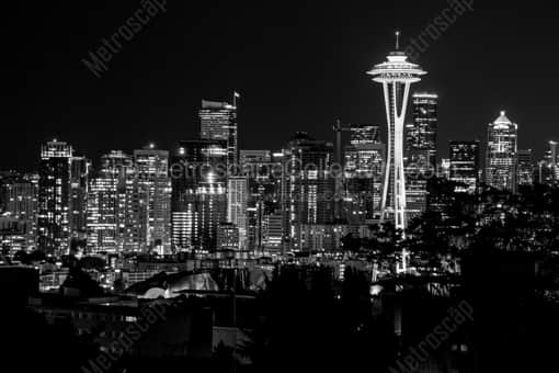 The Seattle Skyline at Night -- Seattle Black and White Photography