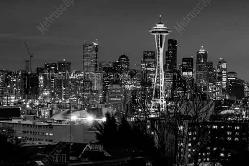 Downtown Seattle at Night -- Seattle Black and White Photography