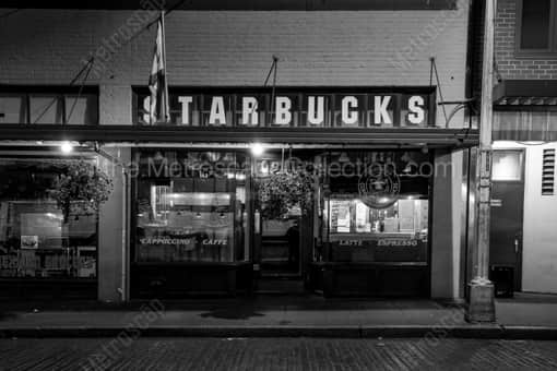 The Original Pike Place Market Starbucks -- Seattle Black and White Photography