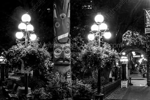 A Totem Pole in Pioneer Square -- Seattle Black and White Photography
