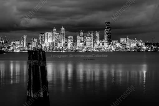 Seattle Black and White Photography of The Seattle Skyline at Dusk from Elliot Bay The Seattle Skyline at Dusk from Elliot Bay -- Seattle Black and White Photography