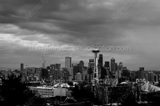 The Seattle Skyline from Queen Anne Hill -- Seattle Black and White Photography