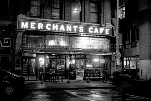 Seattle Black and White Photography of Seattle's Oldest Restaurant Merchants Cafe Seattle's Oldest Restaurant Merchants Cafe -- Seattle Black and White Photography