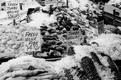 Fresh Fish at Seattle Public Market -- Seattle Black and White Photography