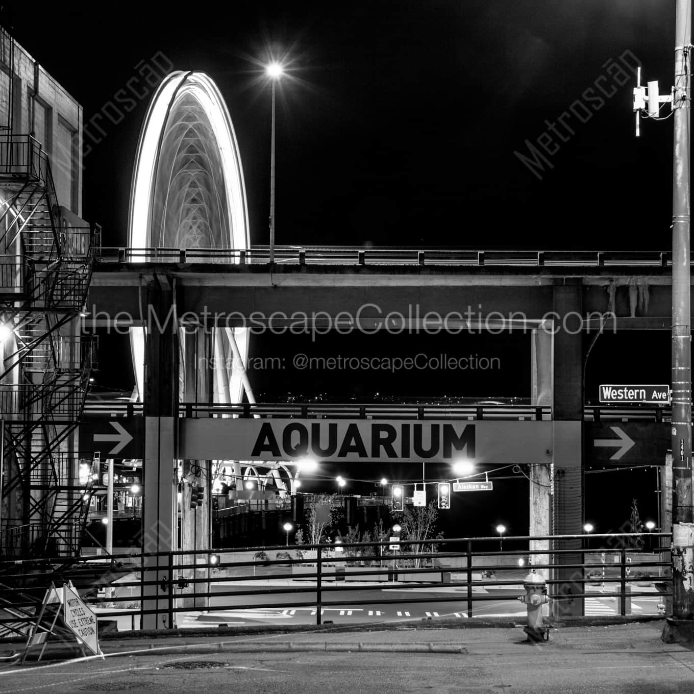 The Seattle Ferris Wheel at Night landscape black and white Photography The Seattle Ferris Wheel at Night landscape black and white Photography square crop
