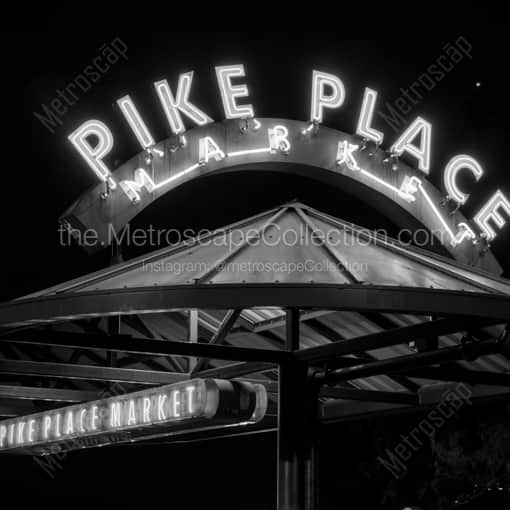 Matte Black WOOD Framed Black and White Seattle Photograph: Pike Place Market Bus Station in a Square Matte Black Wood Frame