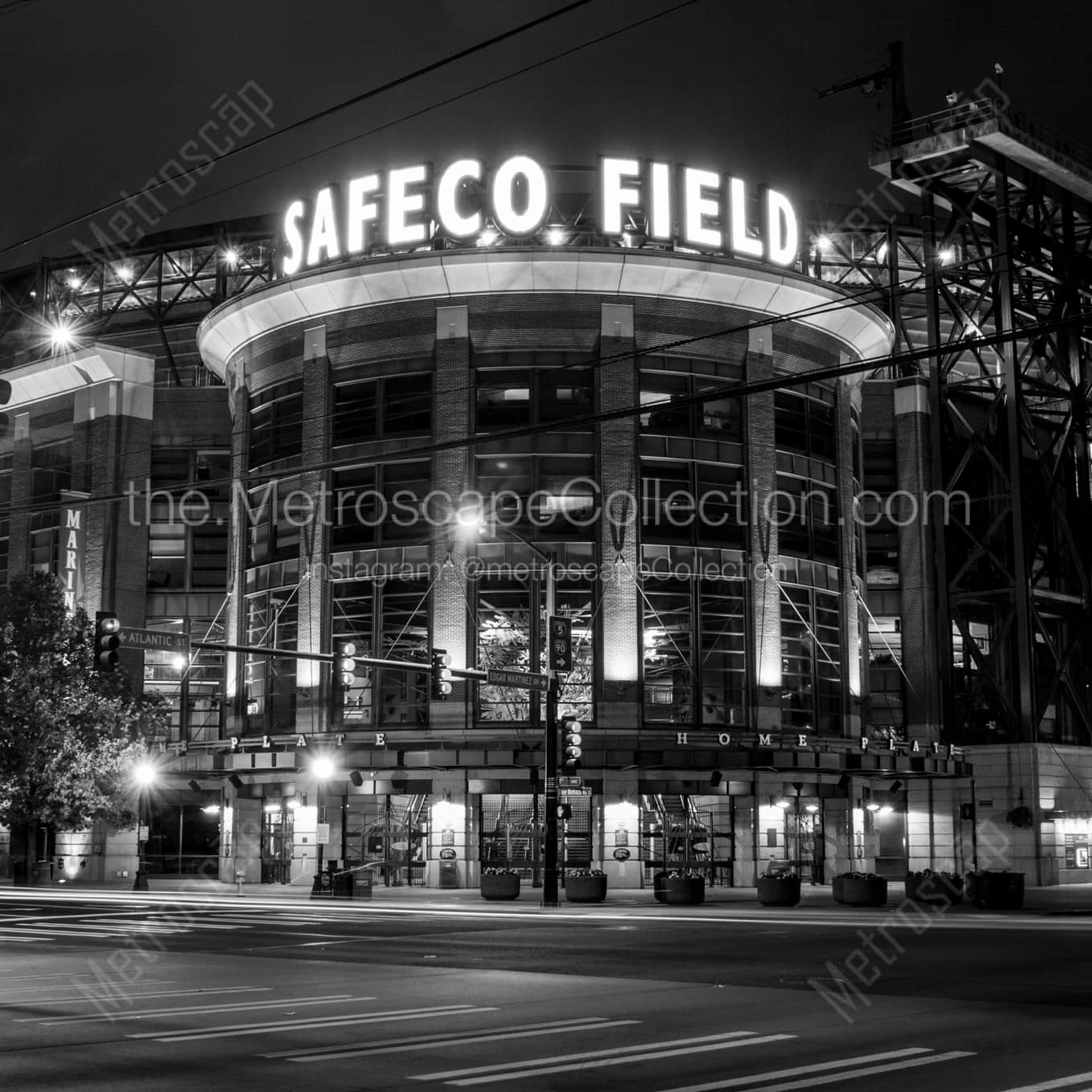 Safeco Field at Night landscape black and white Photography square crop