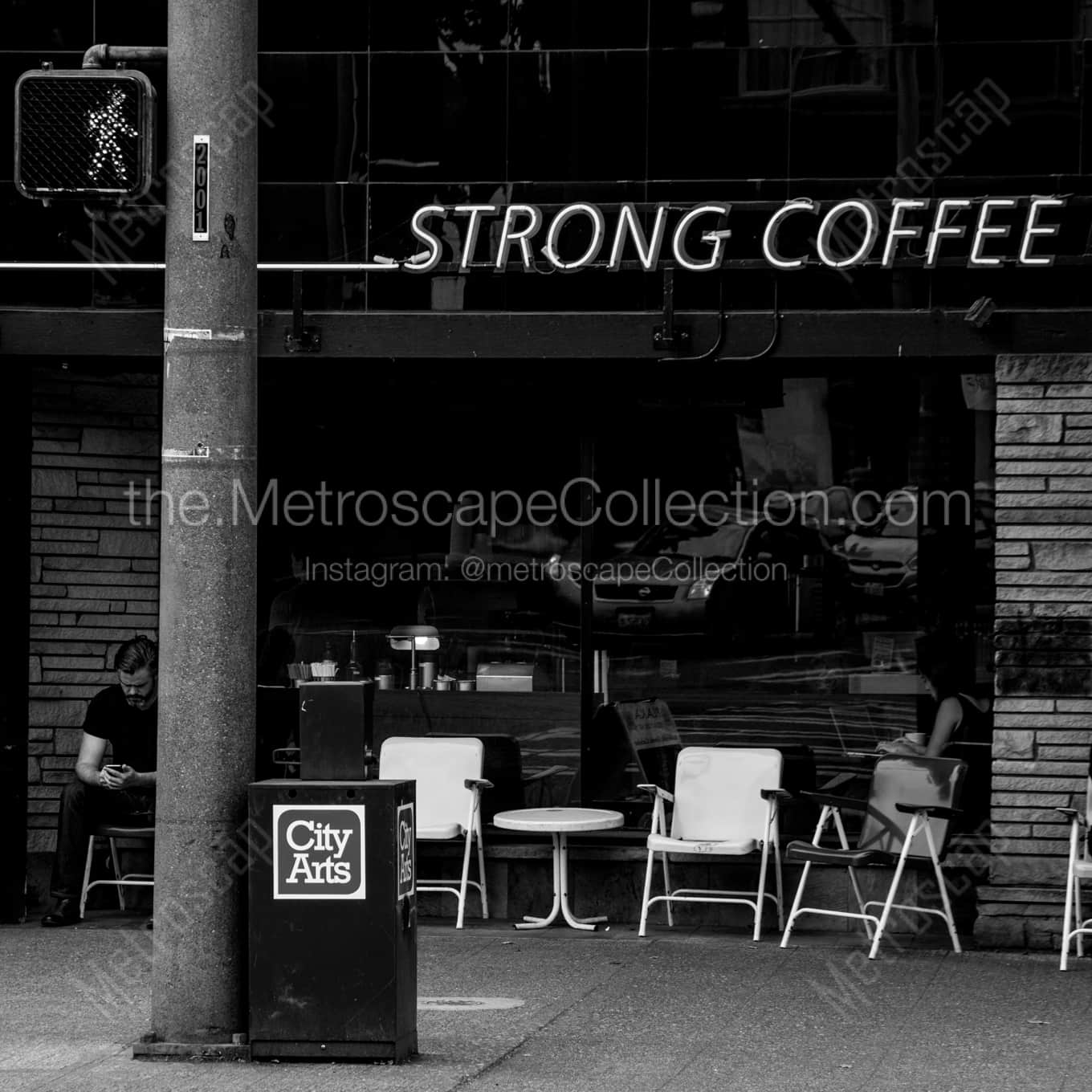 Strong Coffee at Bauhaus Books and Coffee landscape black and white Photography square crop