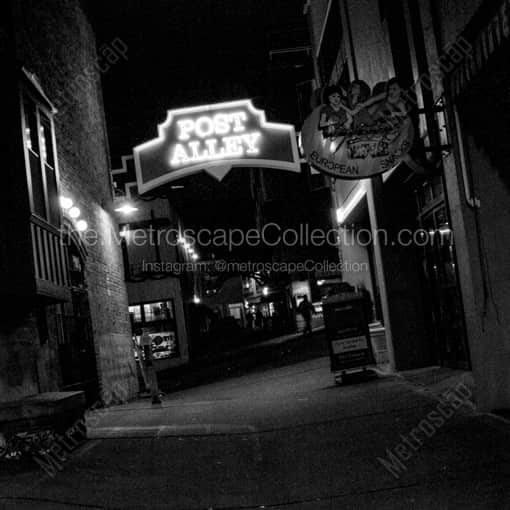 Matte Black WOOD Framed Black and White Seattle Photograph: Post Alley at the Seattle Public Market in a Square Matte Black Wood Frame