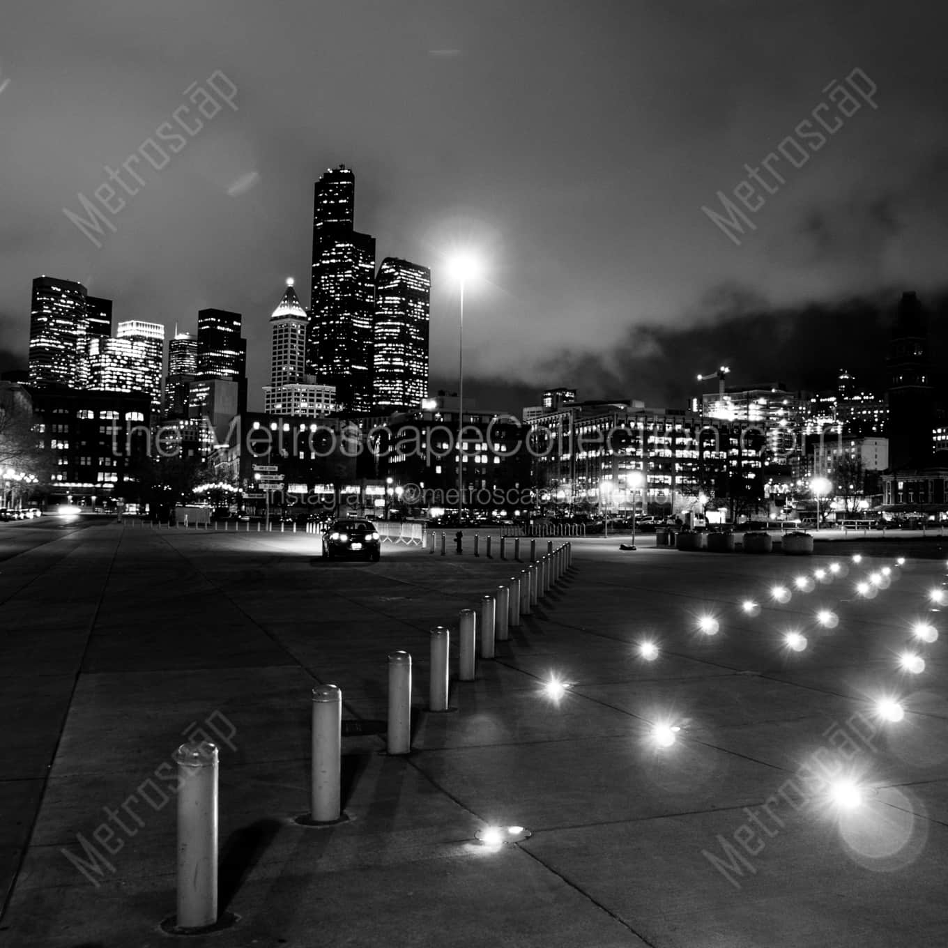 The Seattle Skyline from Qwest Parkling Lot landscape black and white Photography square crop