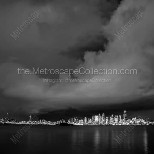 Matte Black WOOD Framed Black and White Seattle Photograph: The Seattle Skyline from Seacrest Marina Park in a Square Matte Black Wood Frame