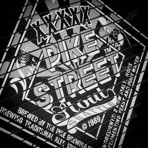 Matte Black WOOD Framed Black and White Seattle Photograph: Pike Street Stout in a Square Matte Black Wood Frame