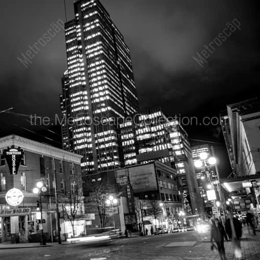 Matte Black WOOD Framed Black and White Seattle Photograph: First and Pike in Seattle in a Square Matte Black Wood Frame
