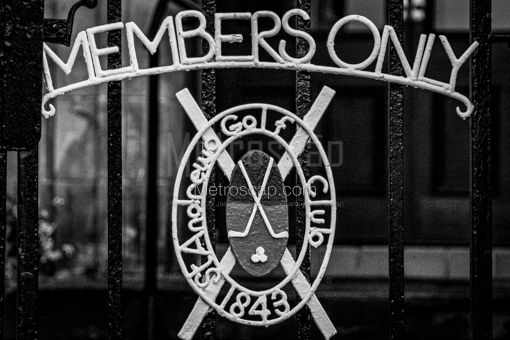 St Andrews Black and White Photography of The Members Only Gate at St Andrews Golf Club The Members Only Gate at St Andrews Golf Club -- St Andrews Black and White Photography