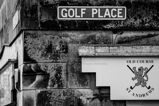 St Andrews Black and White Photography of Golf Place Road behind 18 Green of the Old Course Golf Place Road behind 18 Green of the Old Course -- St Andrews Black and White Photography
