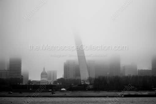 The Gateway Arch Fades into the Fog -- St Louis Black and White Photos
