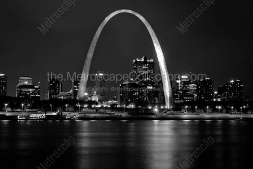 The St Louis Arch and Skyline at Night -- St Louis Black and White Photos