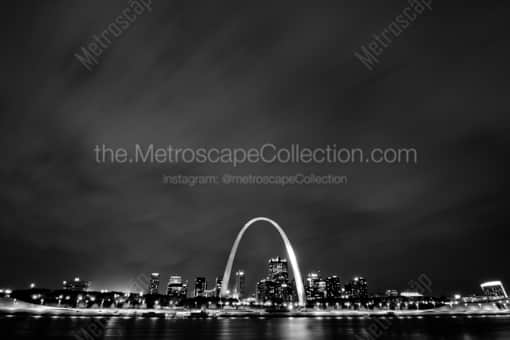 The St Louis Skyline at Night -- St Louis Black and White Photos