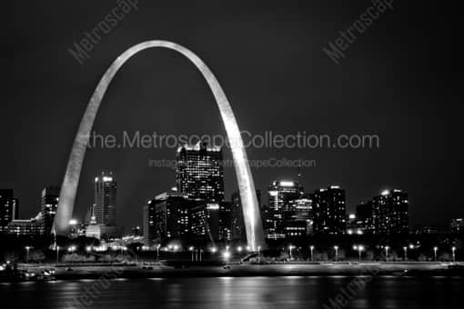 The Gateway Arch over St Louis at Night -- St Louis Black and White Photos
