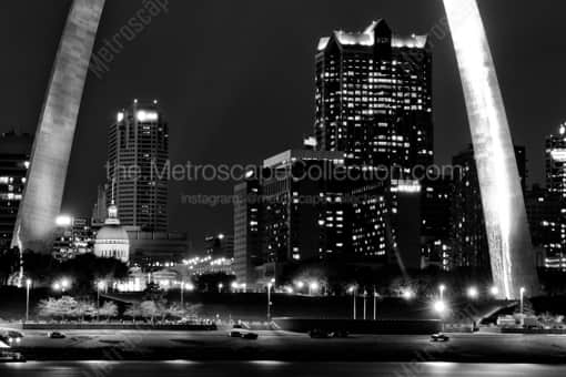 The Gateway Arch at Night -- St Louis Black and White Photos