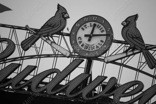 St Louis Black and White Photography of The St Louis Cardinals Clock in Busch Stadium The St Louis Cardinals Clock in Busch Stadium -- St Louis Black and White Photography