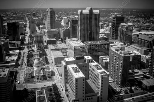 St Louis Black and White Photography of Saint Louis from the Gateway Arch Observatory Saint Louis from the Gateway Arch Observatory -- St Louis Black and White Photography