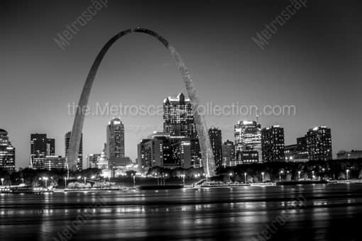 The St Louis Skyline at Night -- St Louis Black and White Photos