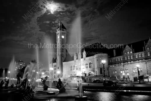 St Louis Black and White Photography of The Fountain in Aloe Plaza Across from Union Station The Fountain in Aloe Plaza Across from Union Station -- St Louis Black and White Photography