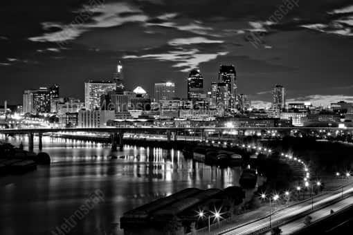 The St Paul Skyline at Night -- St Paul Black and White Photos