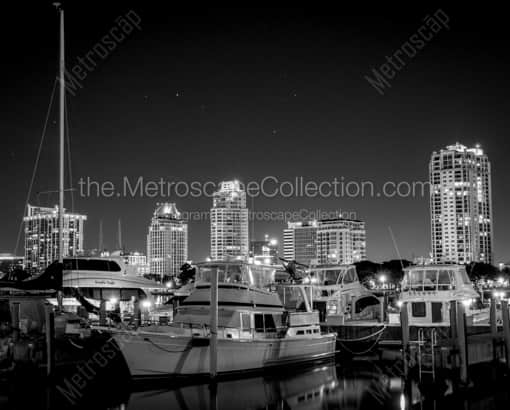 The St Petersburg Skyline and Marina -- St Petersburg Black and White Photography