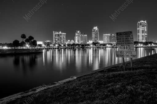 St Petersburg Black and White Photography of The Downtown St Petersburg Skyline at Night The Downtown St Petersburg Skyline at Night -- St Petersburg Black and White Photography