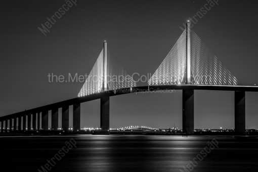 The Sunshine Skyway Bridge at Night -- St Petersburg Black and White Photography