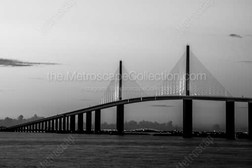 The Sunshine Skyway Bridge at Dusk -- St Petersburg Black and White Photography