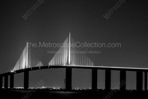 St Petersburg Black and White Photography of A Wide Shot of the Sunshine Skyway Bridge A Wide Shot of the Sunshine Skyway Bridge -- St Petersburg Black and White Photography