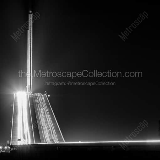 Matte Black WOOD Framed Black and White St Petersburg Photograph: A Down-the-Line view of the Sunshine Skyway Bridge in a Square Matte Black Wood Frame