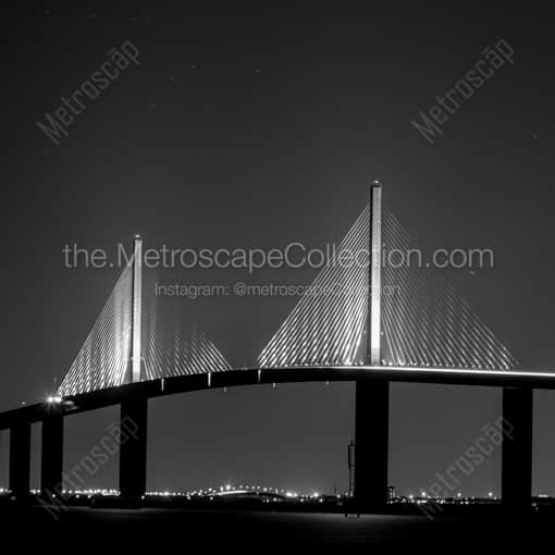 Matte Black WOOD Framed Black and White St Petersburg Photograph: A Wide Shot of the Sunshine Skyway Bridge in a Square Matte Black Wood Frame