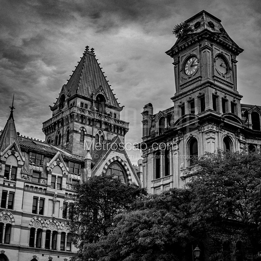 Matte Black MDF Framed Black and White Syracuse Photograph: Clinton Square in a Square Matte Black MDF Frame