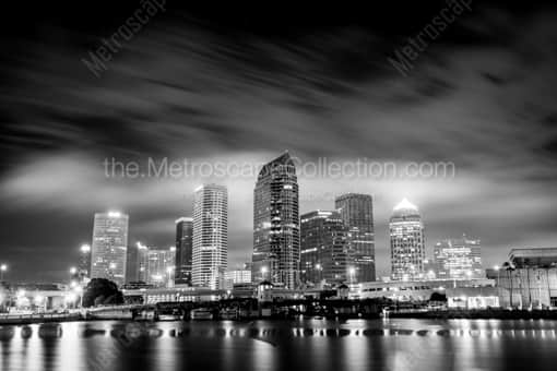 The Downtown Tampa Skyline at Night -- Tampa Black and White Photography