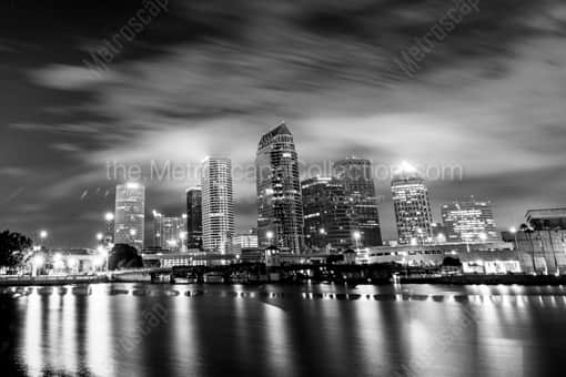 The Tampa Skyline at Night -- Tampa Black and White Photography